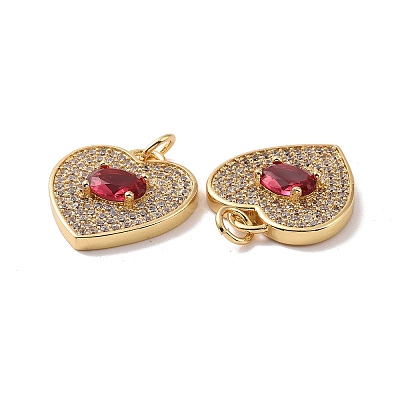 Heart Brass Micro Pave Cubic Zirconia Pendants KK-G435-01G-02-1
