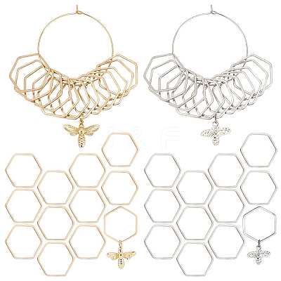 Brass with Alloy Bee & Hexagon Pendant Locking Stitch Markers HJEW-AB00058-1