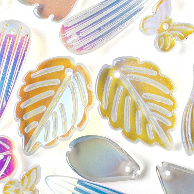 50Pcs 10 Style Transparent Spray Painted Glass Pendants GLAA-FS0001-07-1