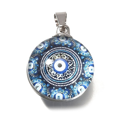 Flat Round 201 Stainless Steel Acrylic Pendants STAS-U036-01P-10-1
