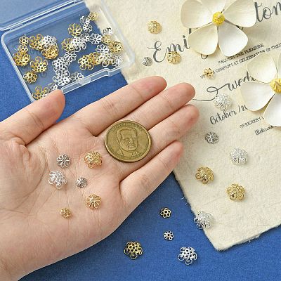 60Pcs 6 Styles Flower Brass Fancy Bead Caps KK-CJ0002-20-NR-1