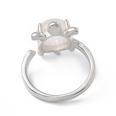 Natural Rose Quartz Turtle Open Cuff Ring RJEW-P082-01P-24-1