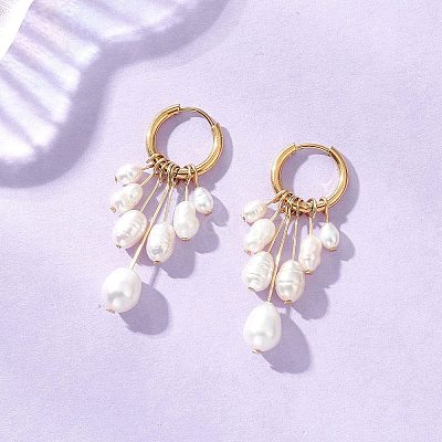 Rice Natural Pearl Hoop Earrings EJEW-JE06933-01-1