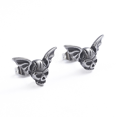 Retro 304 Stainless Steel Stud Earrings EJEW-L248-019AS-1