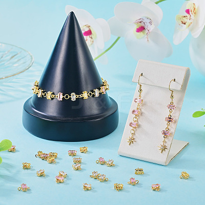 24Pcs 3 Colors Brass Pave Cubic Zirconia Rectangle Connector Charms KK-TA0009-18-1