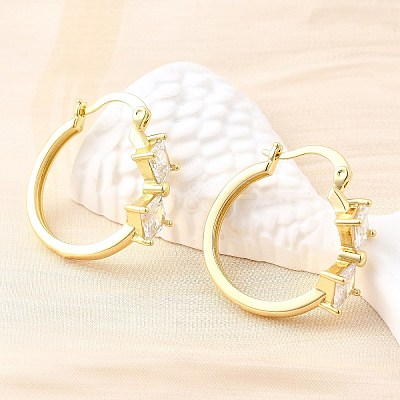 Rhombus Brass Micro Pave Clear Cubic Zirconia Hoop Earrings EJEW-Z121-07G-1