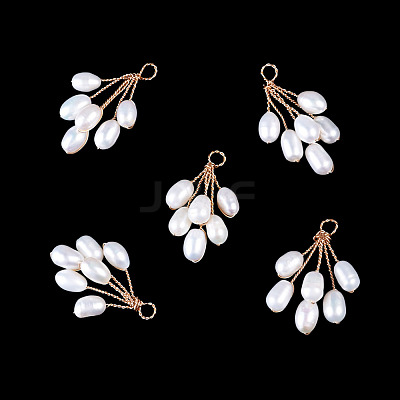 5Pcs Natural Cultured Freshwater Pearl Rice Beaded Grape Pendants PALLOY-TA00382-1