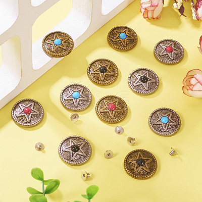 12Pcs 6 Colors Zinc Alloy & Synthetic Turquoise Buttons BUTT-TA0001-18-1