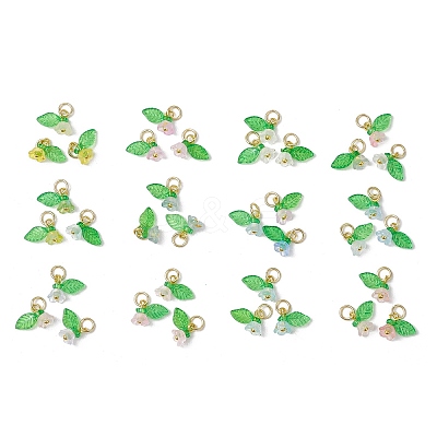 36Pcs Frosted Acrylic Flower & Leaf Charms PALLOY-JF03552-1