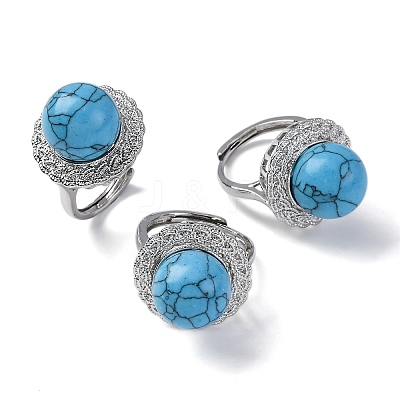 Natural & Synthetic Mixed Gemstone Round Adjustable Finger Rings RJEW-K241-05P-1