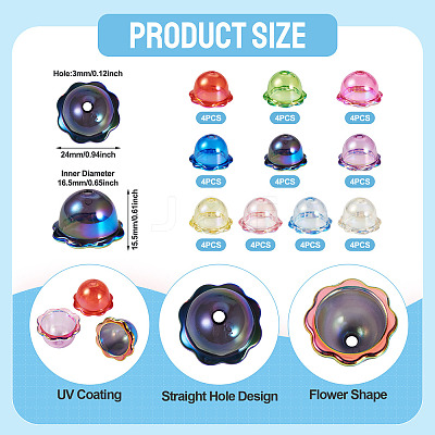 40Pcs 10 Colors UV Plating Acrylic Bead Caps PACR-TA0001-22-1