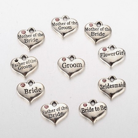 Wedding Party Supply Antique Silver Alloy Rhinestone Heart Carved Word Flower Girl Wedding Family Charms ALRI-X0003-04-1
