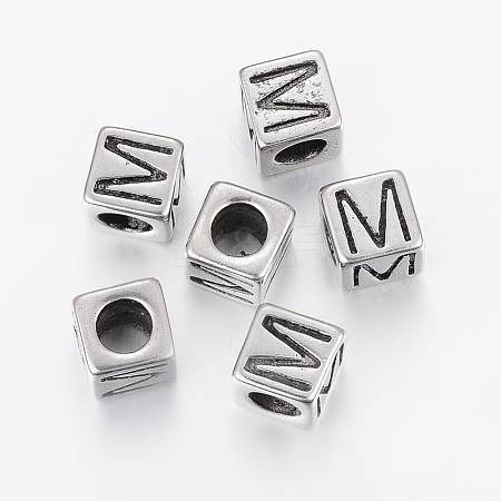 304 Stainless Steel Large Hole Letter European Beads X-STAS-H428-01AS-M-1