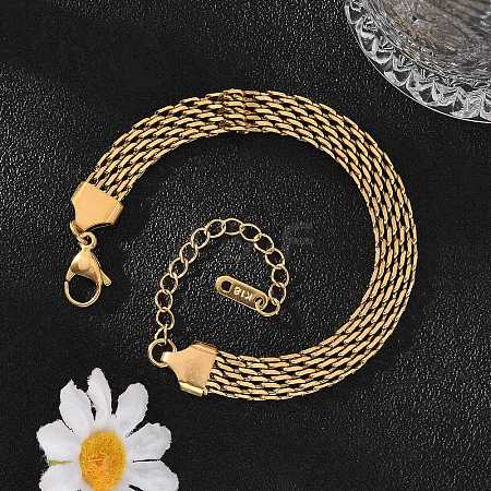 Ion Plating(IP) 304 Stainless Steel Mesh Chain Bracelet X-BJEW-G669-14G-1