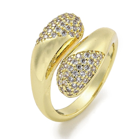 Brass Micro Pave Cubic Zirconia Cuff Ring RJEW-E296-04G-1