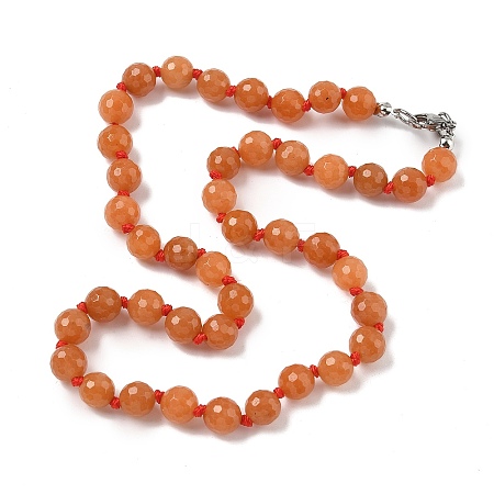 8mm Faceted Round Natural Red Aventurine Beaded Necklaces NJEW-F327-01A-04-1