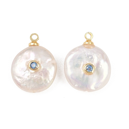 Brass Micro Pave Cubic Zirconia with Natural Pearl Pendants KK-Z146-07C-04-1