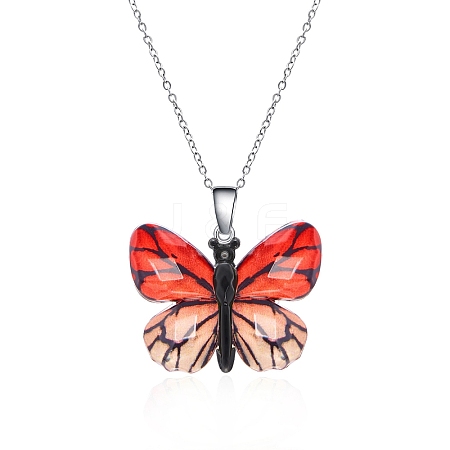 Butterfly Resin Pendant Necklaces PW-WG40B23-08-1