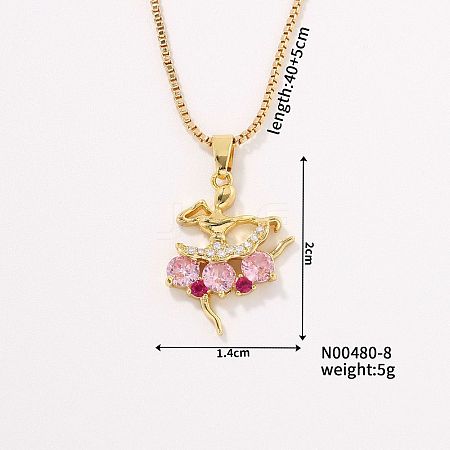 Fashionable Luxury Trendy Dancer Brass Rhinestone Pendant Necklace with Box Chain for Women Girl UY8932-1