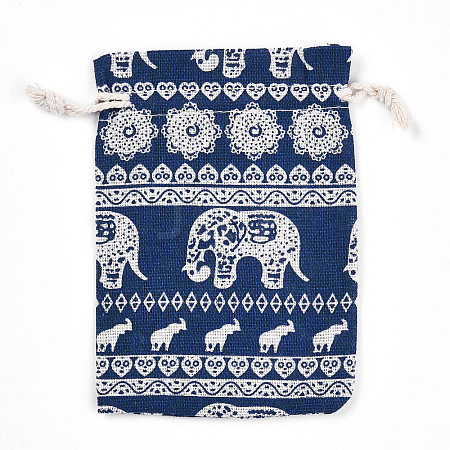 Elephant Printed Polycotton(Polyester Cotton) Packing Pouches Drawstring Bags ABAG-T004-10x14-38-1