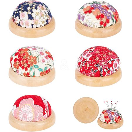 ARRICRAFT 5Pcs 5 Style Japanese Style Sakura Pattern Cute Ball Shaped Cotton Needle Cushion AJEW-AR0001-72-1