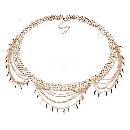 Alloy Curb Chain Leaf Charm Tassel Multi-Layered Waist Belly Chains FS-WGB4872-01-1