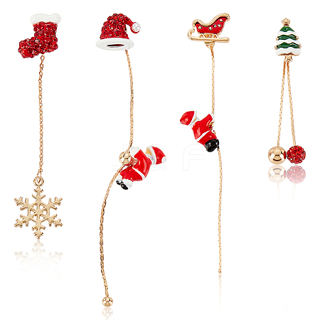 ANATTASOUL 4Pcs 2 Style Christmas Sock & Hat Rhinestone Asymmetrical Earrings EJEW-AN0002-36-1