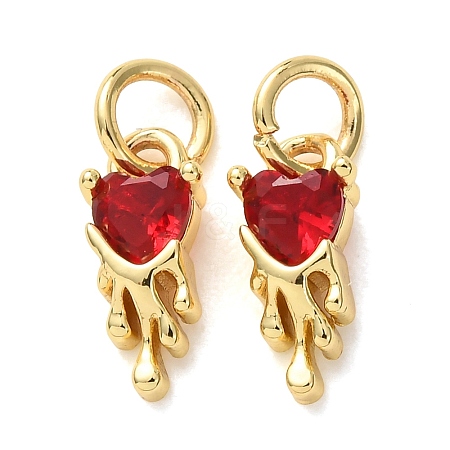Valentine's Day Brass Micro Pave Red Cubic Zirconia Charms CU-E003-17G-B-1