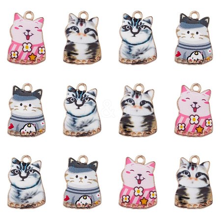 40Pcs 5 Styles Printed Alloy Pendants ENAM-CJ0005-27-1