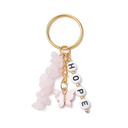 Alloy Enamel Acrylic with Natural Rose Quartz Keychain KEYC-JKC00806-03-1