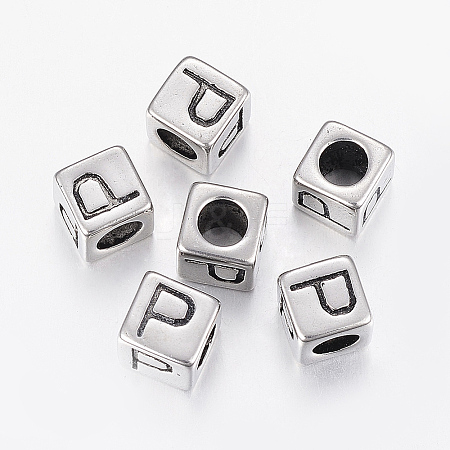 304 Stainless Steel Large Hole Letter European Beads STAS-H428-01AS-P-1