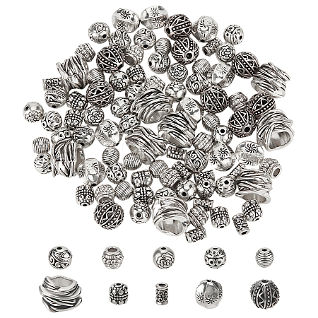 100Pcs 10 Styles Tibetan Silver Beads FIND-FG0003-84-1