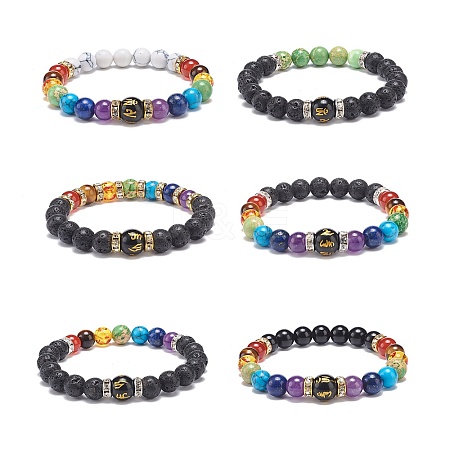 6Pcs 6 Style Natural & Synthetic Mixed Gemstone Beaded Stretch Bracelets Set BJEW-JB08824-1