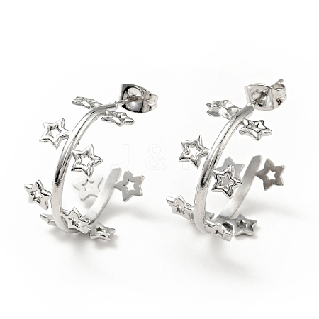 Non-Tarnish Star Wrap Stud Earrings EJEW-G293-01P-1