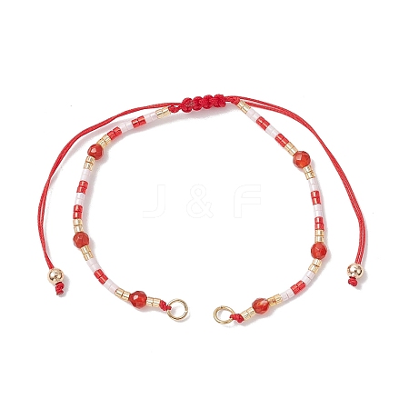 4mm Faceted Round Dyed Natural Agate Beads & Handmade Seed Beads Braided Bracelet Making AJEW-MZ00003-01-1