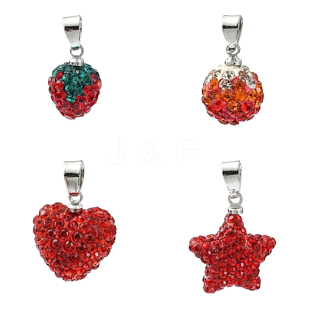 4Pcs 4 Styles Polymer Clay Rhinestone Pendants FIND-YW0005-97-1
