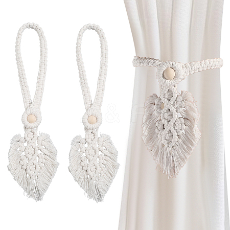 2Pcs Handmade Macrame Leaf Curtain Tiebacks AJEW-CN0003-65A-1