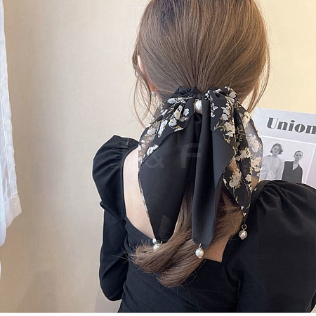 Flower Pattern Polyester Elastic Hair Accessories OHAR-PW0007-16A-1