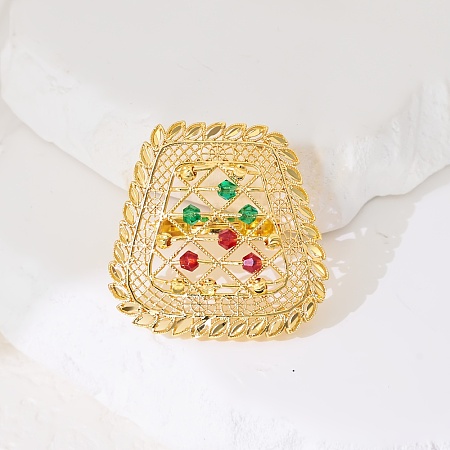 Abstract Vintage Trapezoid Brass Colorful Rhinestones Women's Ring NK9373-1