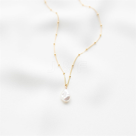 Minimalist Freshwater Pearl Necklace - Fashionable and Elegant 14K Gold-Plated Collarbone Chain for Women ST8233688-1