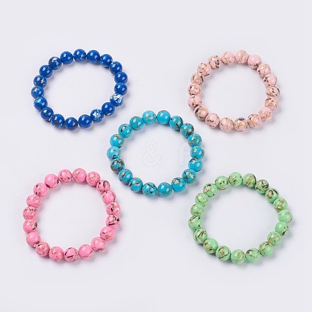 Natural Sea Shell and Synthetic Turquoise Assembled Beaded Stretch Bracelet BJEW-P211-M-8mm-1
