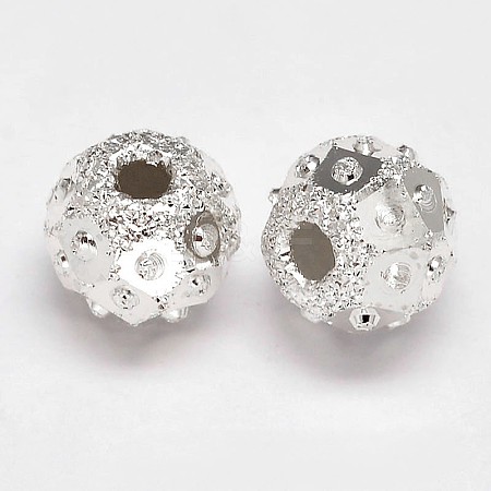 Fancy Cut Textured 925 Sterling Silver Round Beads STER-F012-14B-1