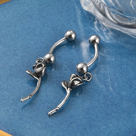 Rose 316 Surgical Stainless Steel Dangle Belly Button Rings EJEW-G416-01AS-1