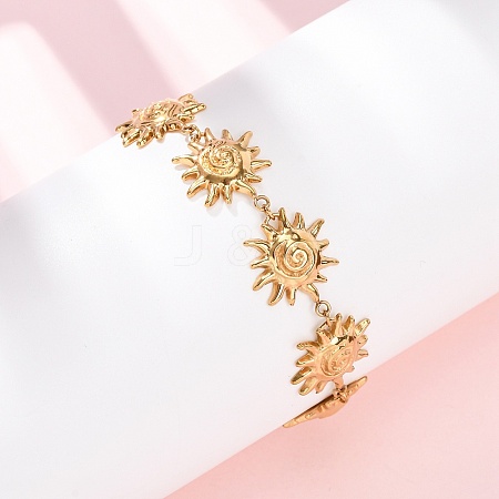 Textured  304 Stainless Steel Sun Link Bracelets BJEW-K293-06A-G-1