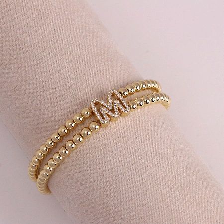 Brass Micro Pave Clear Cubic Zirconia Beads Double Strands Stretch Bracelets for Women FS-WGC7159-13-1