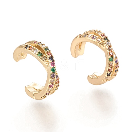 Brass Micro Pave Cubic Zirconia Cuff Earrings X-EJEW-M195-02G-1