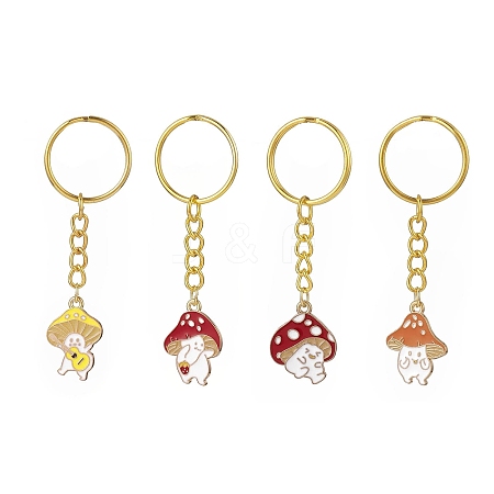 4Pcs 4 Styles Alloy Enamel Pendants Mushroom Character Keychain KEYC-JKC00432-1