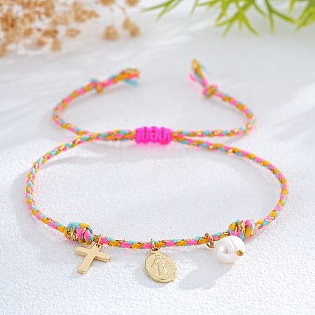 Bohemian Brass & Natural Freshwater Pearl Charm Bracelets ZD8910-2-1