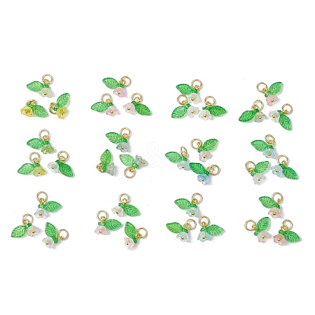 36Pcs Frosted Acrylic Flower & Leaf Charms PALLOY-JF03552-1