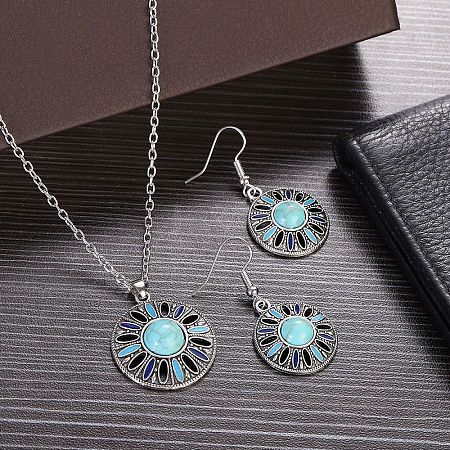 Bohemian Style Alloy & Synthetic Turquoise Pendant Necklaces & Dangle Earrings Sets WG43411-10-1